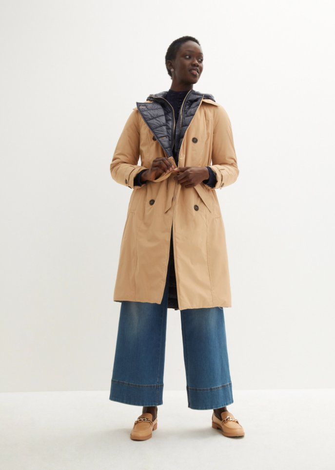 Trenchcoat mit Westeneinsatz und Wattierung