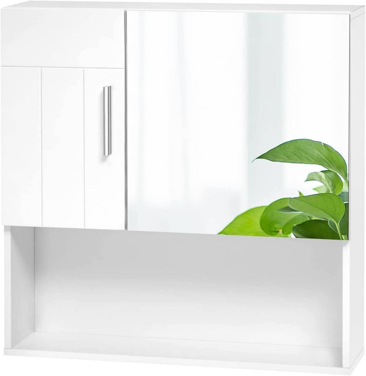 EUGAD Spiegelschrank (1-St) mit Tür, 5 Fächern, aus E1-MDF, Weiß, 54x55x15cm