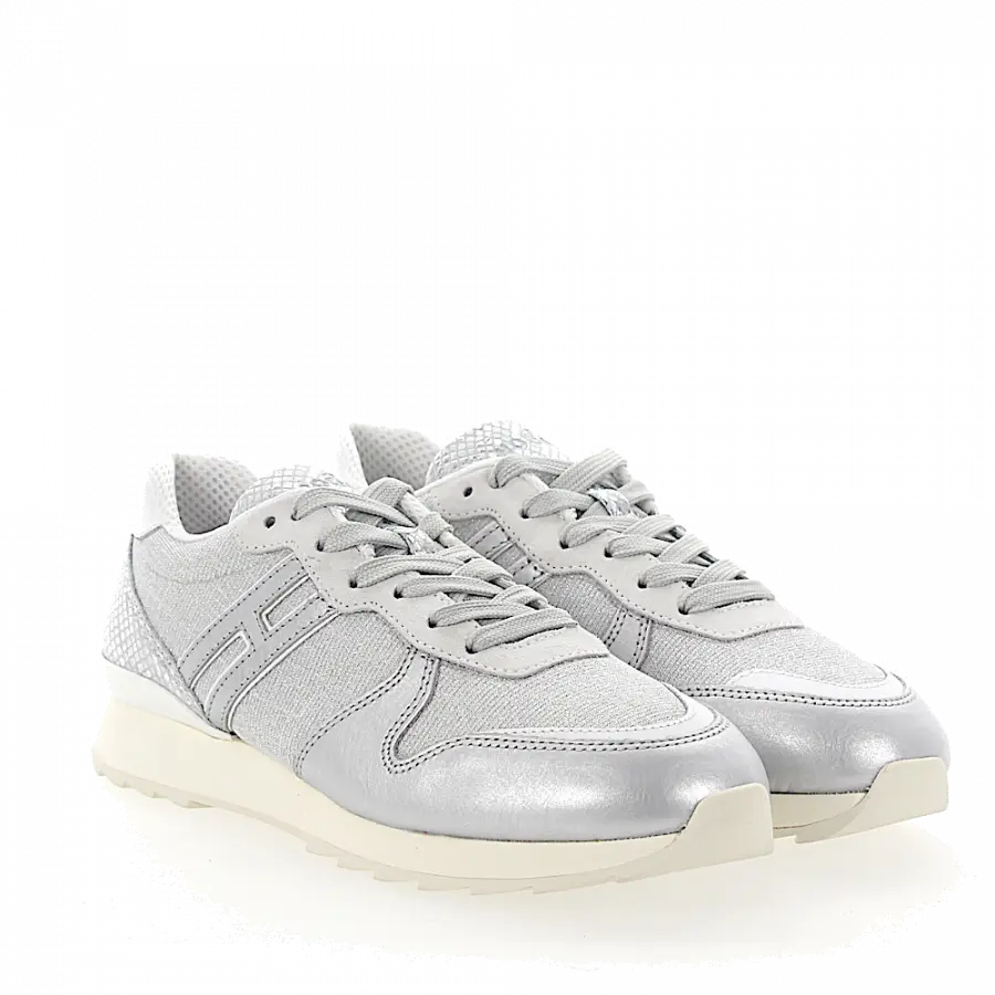 Hogan - Sneaker R261 Glitter Kalbsleder Textil hellgrau silber - grau