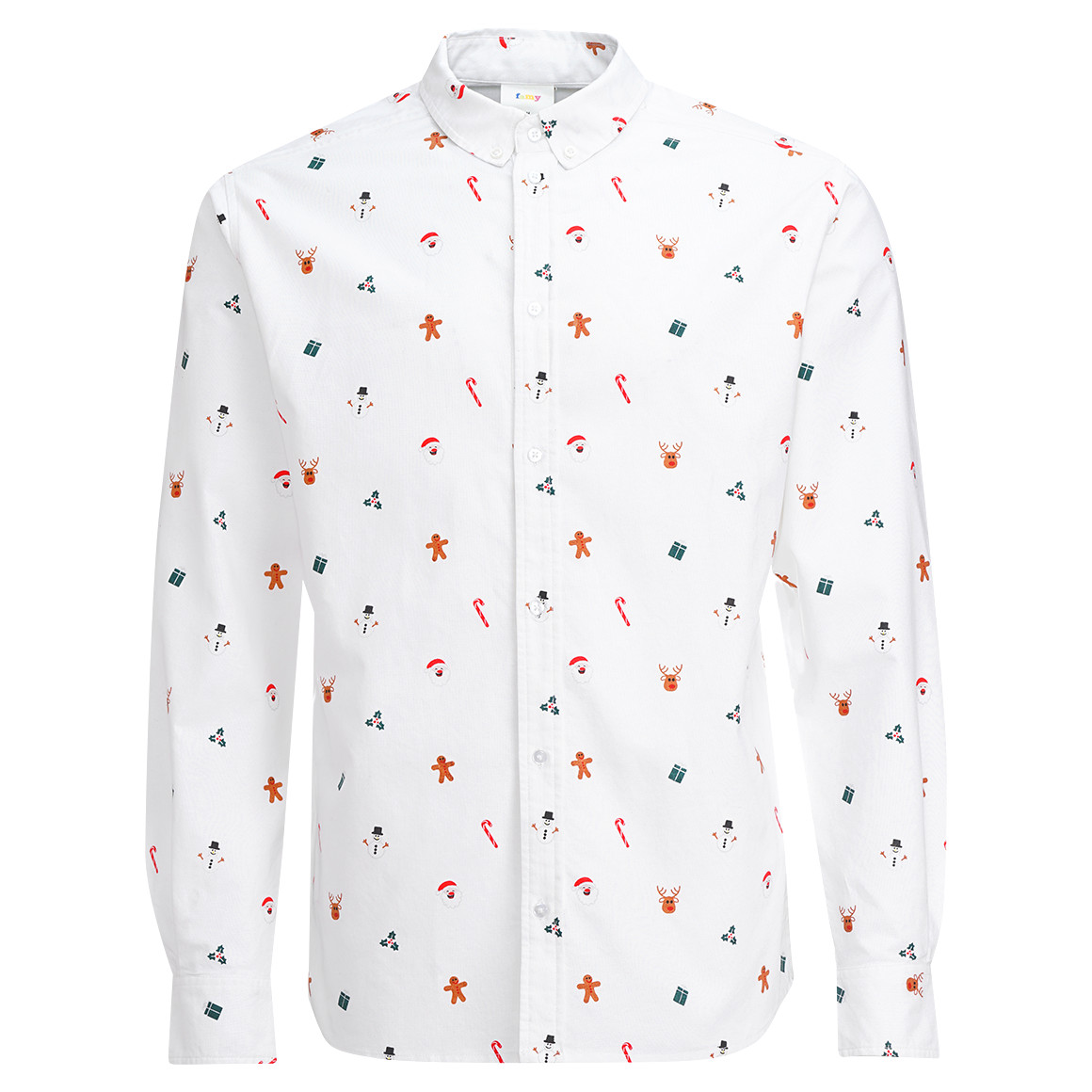 Herren Weihnachtshemd mit Knopfleiste weiss
