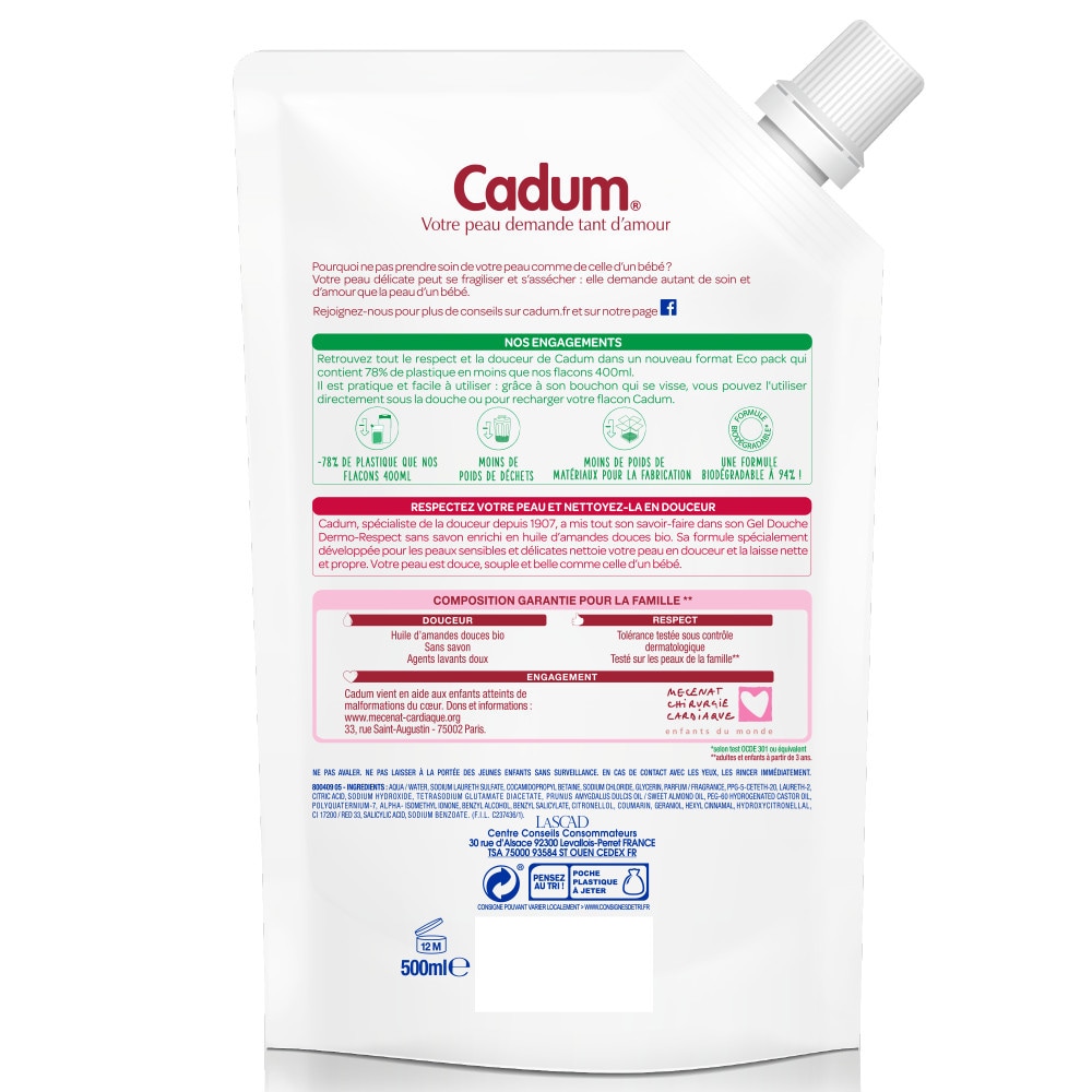 cadum Dermo-respect Ecopack Gel Douche à l'huile d'amandes douces bio