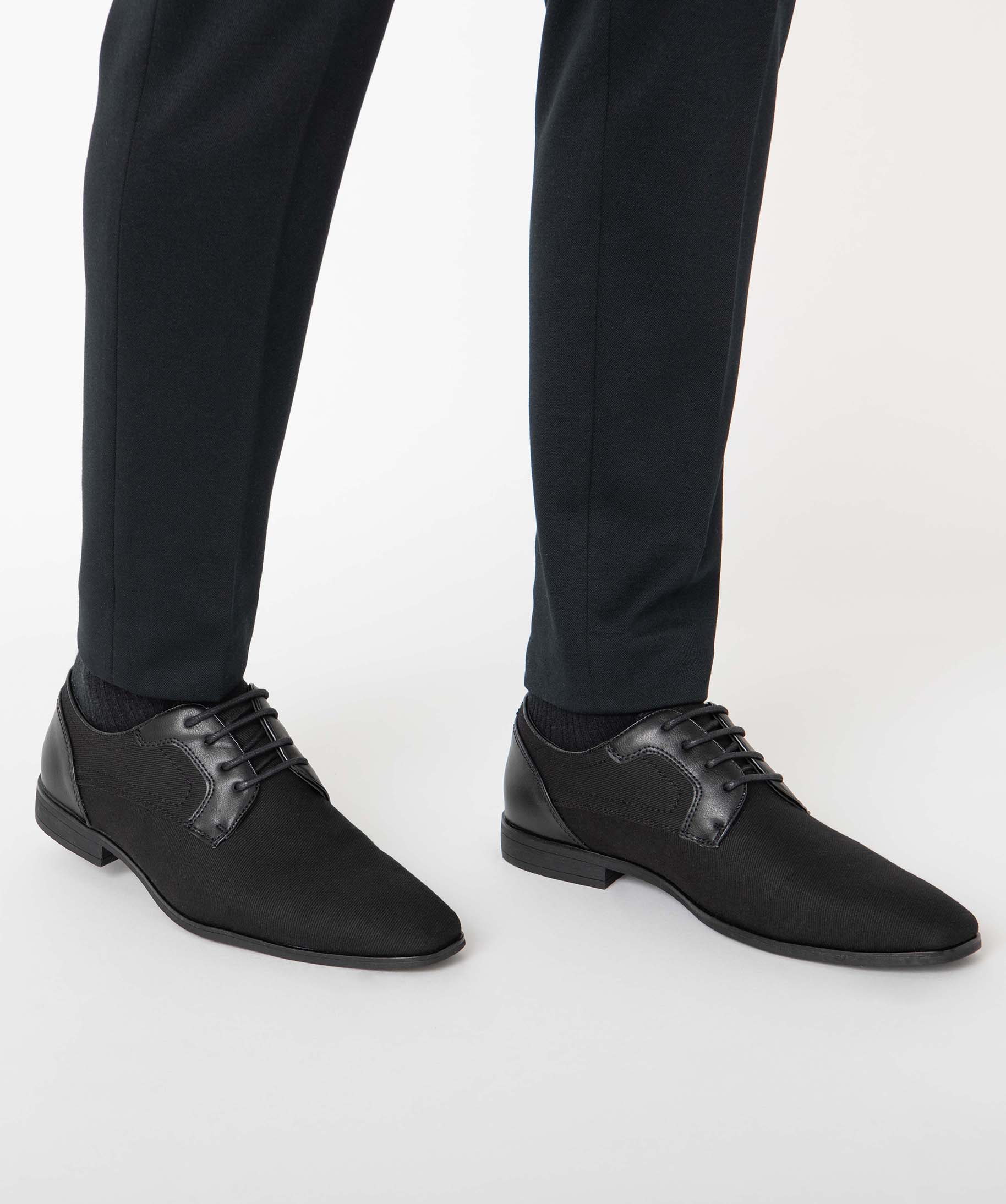 Derbies homme unis en toile et matière lisse noir | GEMO