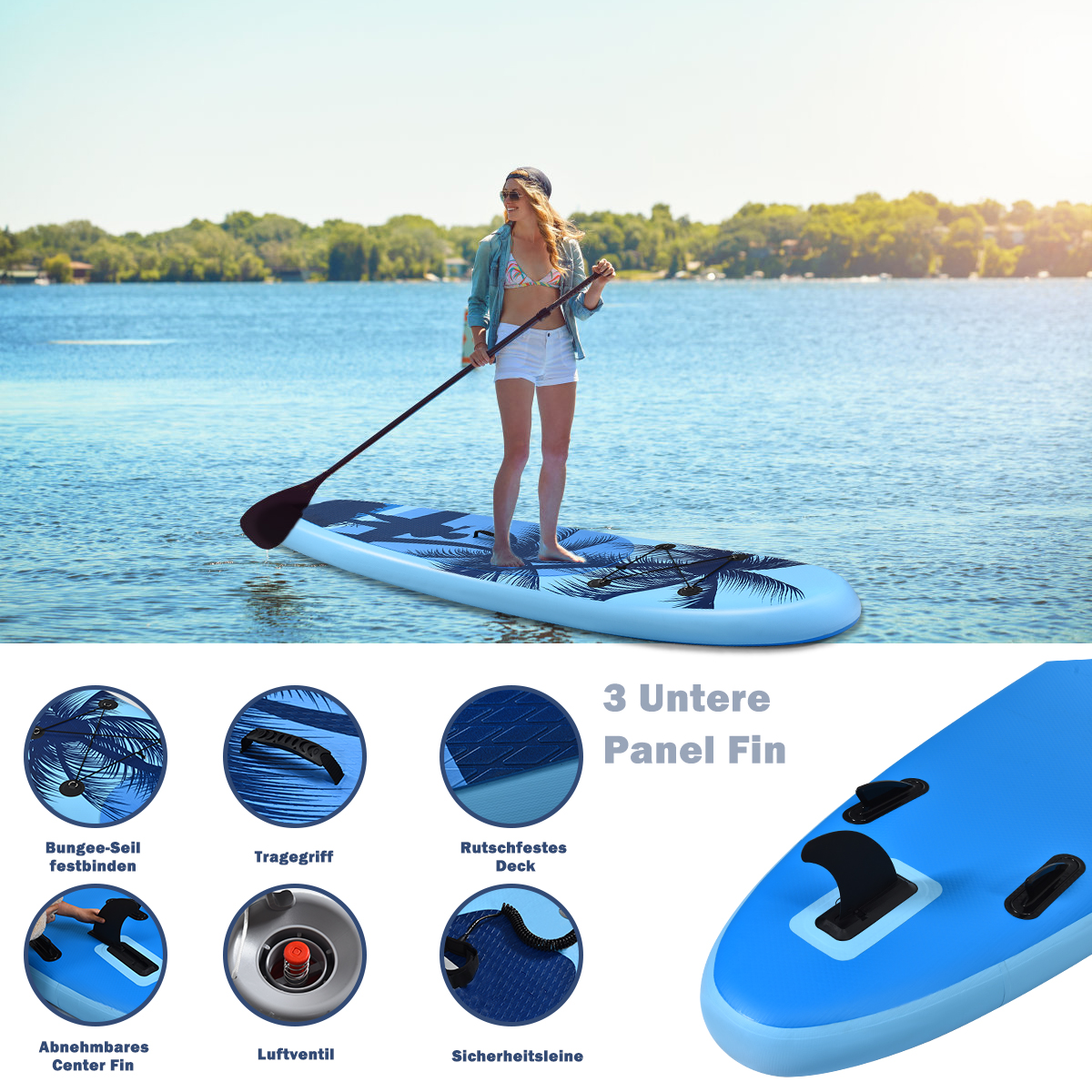 Costway Aufblasbares SUP Board mit Paddel, 305x76x16cm