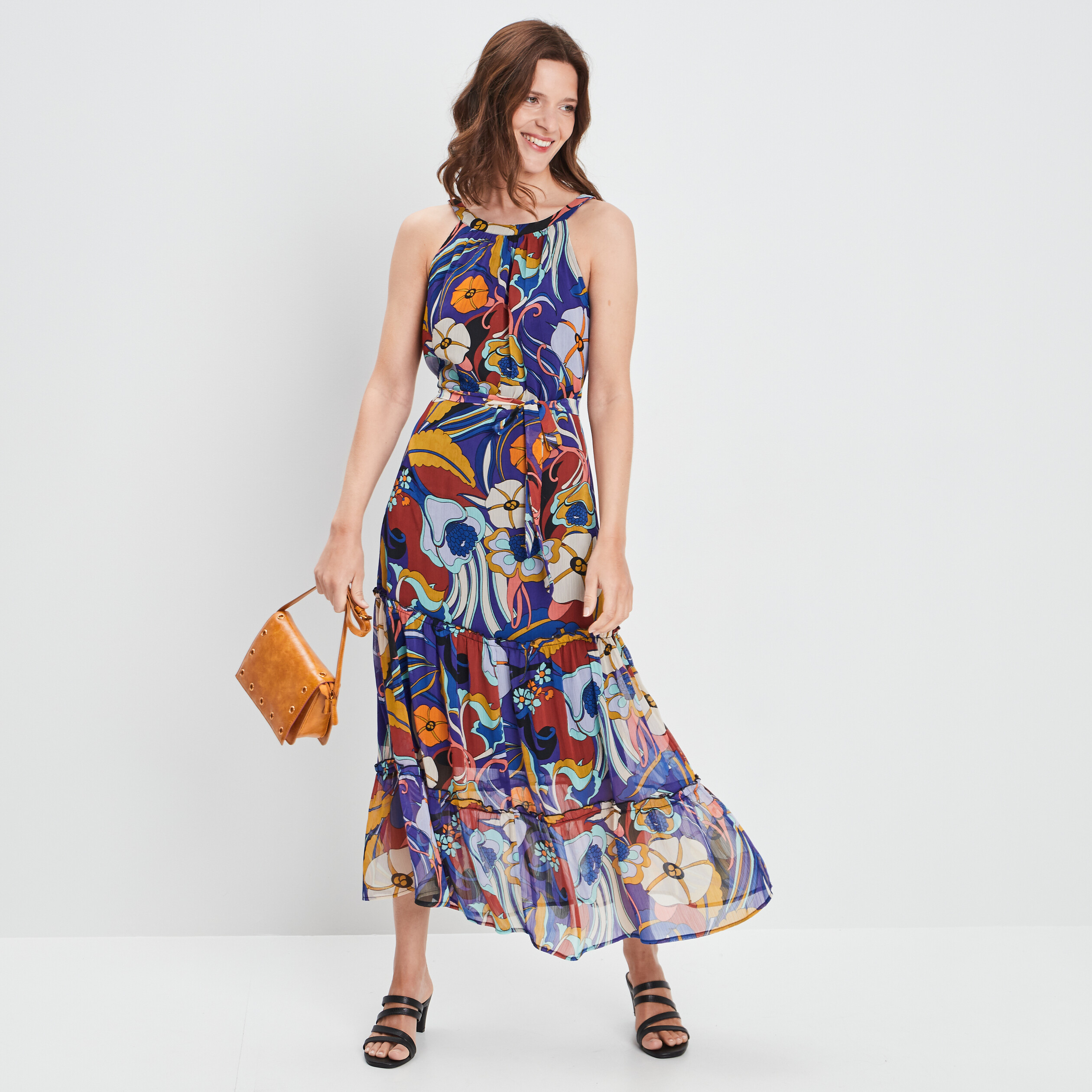 Robe longue droite fluide violet femme | La Halle