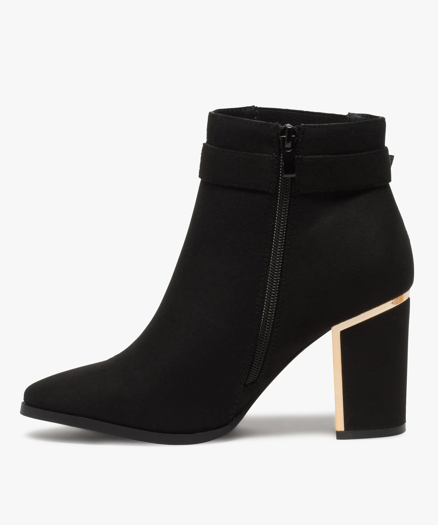 Boots femme à talon unis en suédine détails métallisés noir | GEMO
