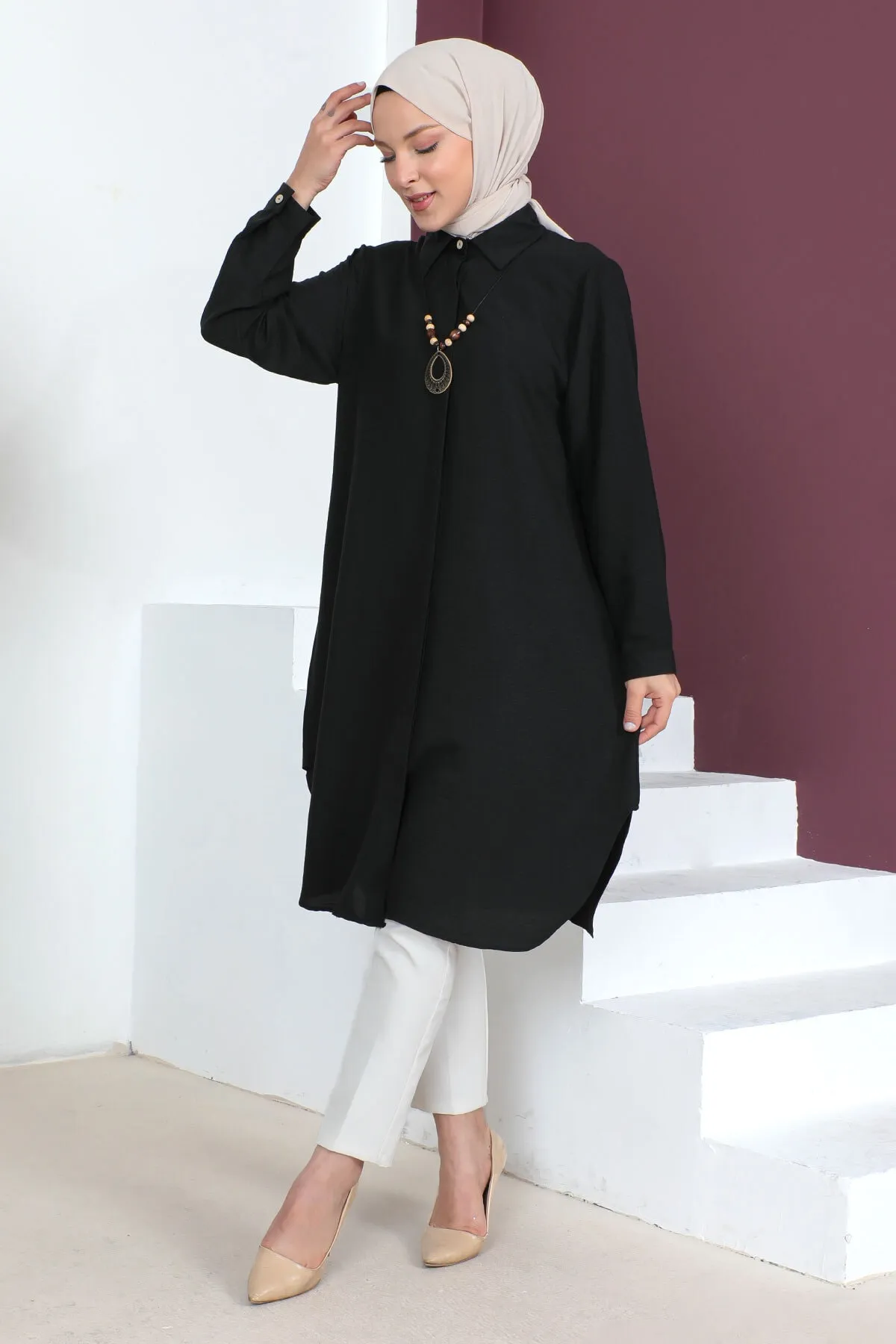 Tesettür Dünyası  Plus Size Halskette Tunika Tsd230509 Schwarz