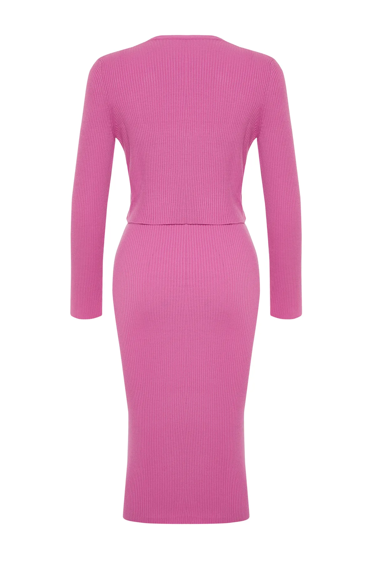 Trendyol Collection  Rosa tailliertes Midi-Strick-Cardigan-Kleid-Set TWOSS21EL0208