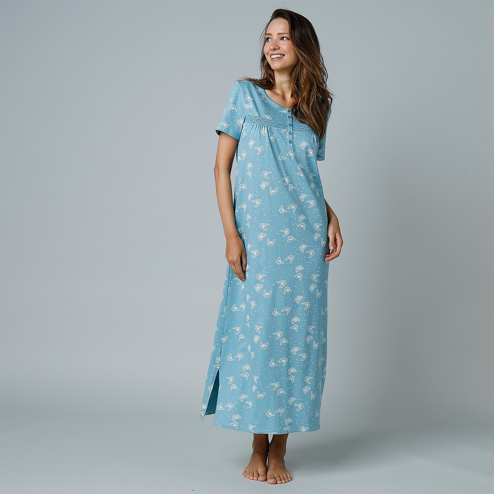 Chemise de nuit longue manches courtes imprimée 