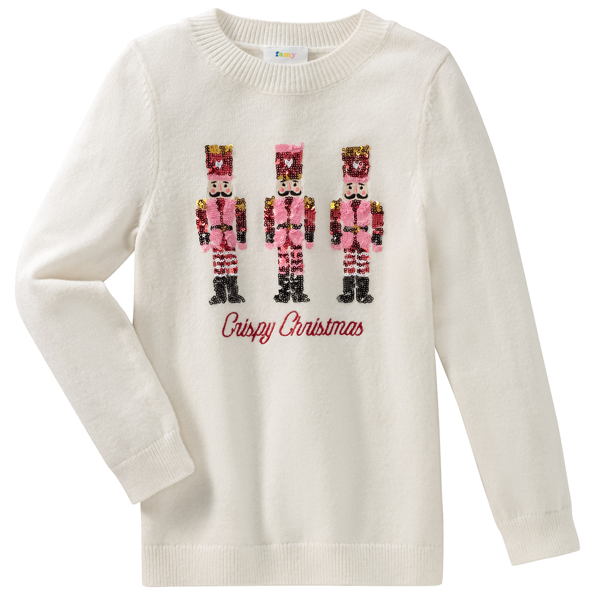 Mädchen Weihnachtspullover mit Pailletten weiss