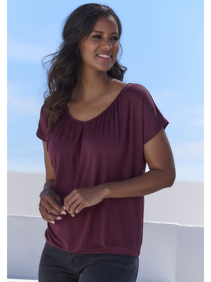 LASCANA Kurzarmshirt in aubergine, schwarz günstig kaufen