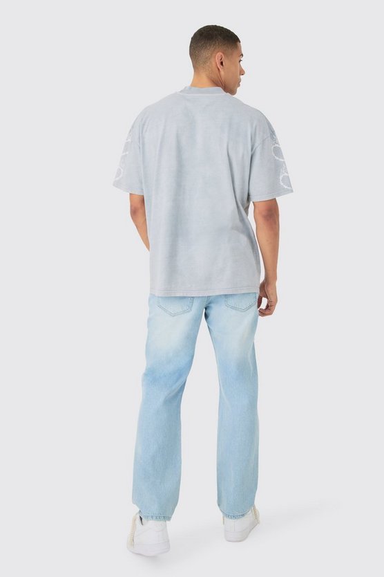 Lockere verzierte Jeans in Hellblau
