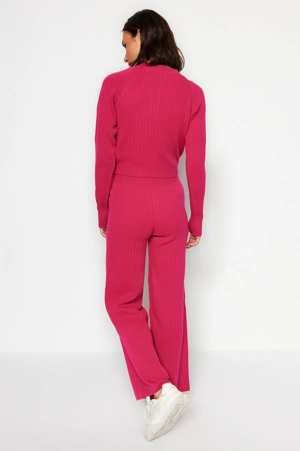 Trendyol Collection  Fuchsia Kurzes Strickoberteil und Unterteil-Set TWOAW24AU00033