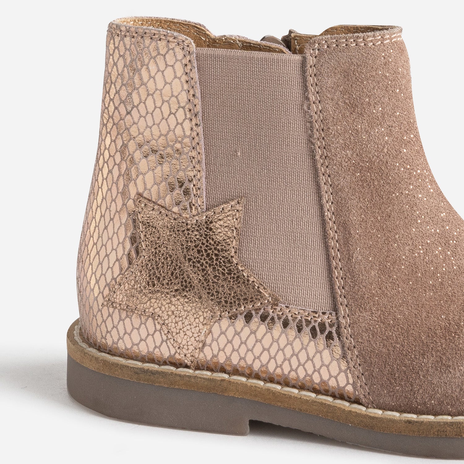 Boots BUGGY taupe en cuir velours pailleté