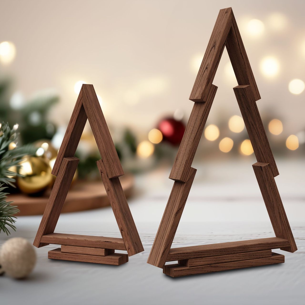 Pemicont Floranica Tannenbaum 2er-Set aus Kiefernholz Holztannenbäume - Braun