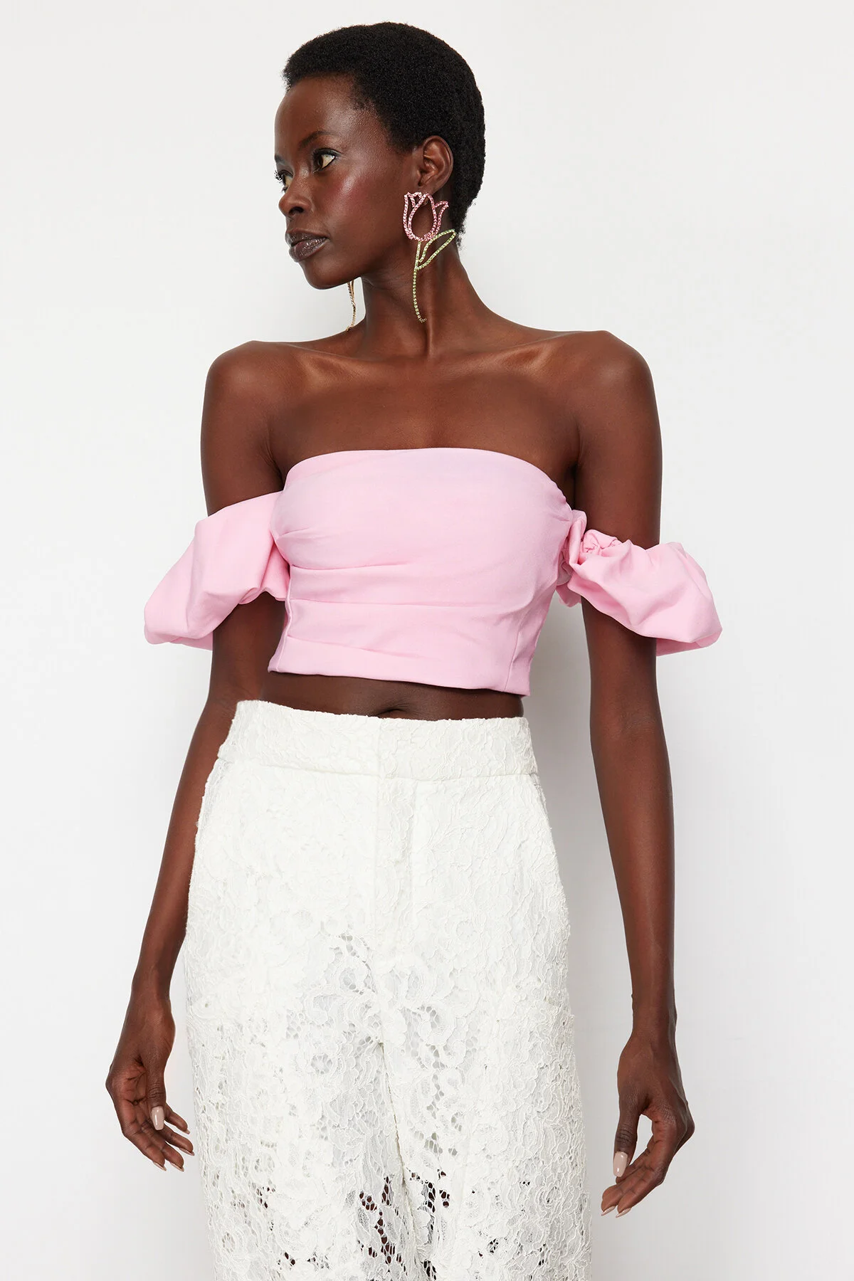 Trendyol Collection  Rosa Crop-Bustier aus Webstoff TPRSS24BS00020