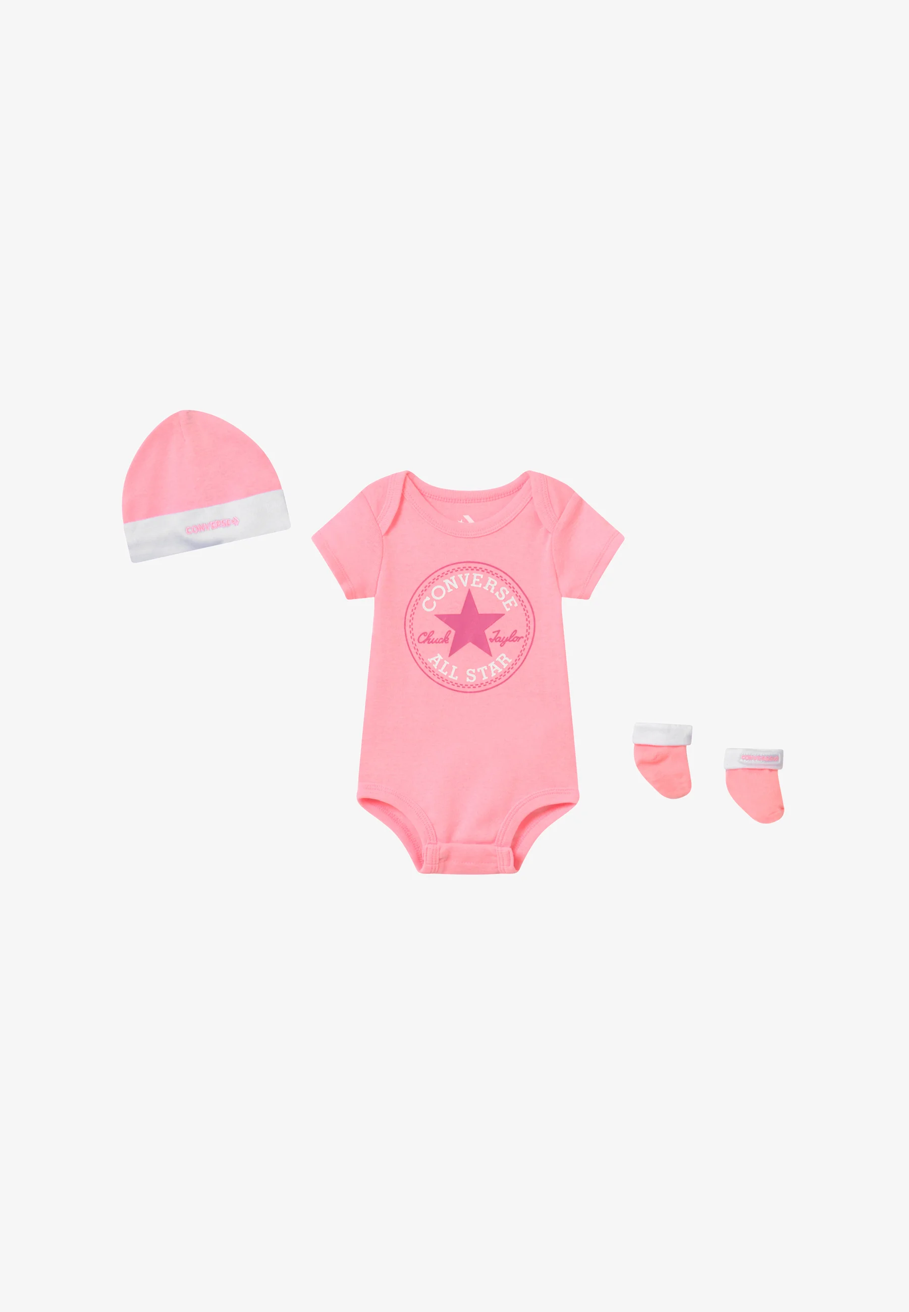 Conjunto unisex de gorro, body y botín para bebé Converse Classic - Regalo para baby shower