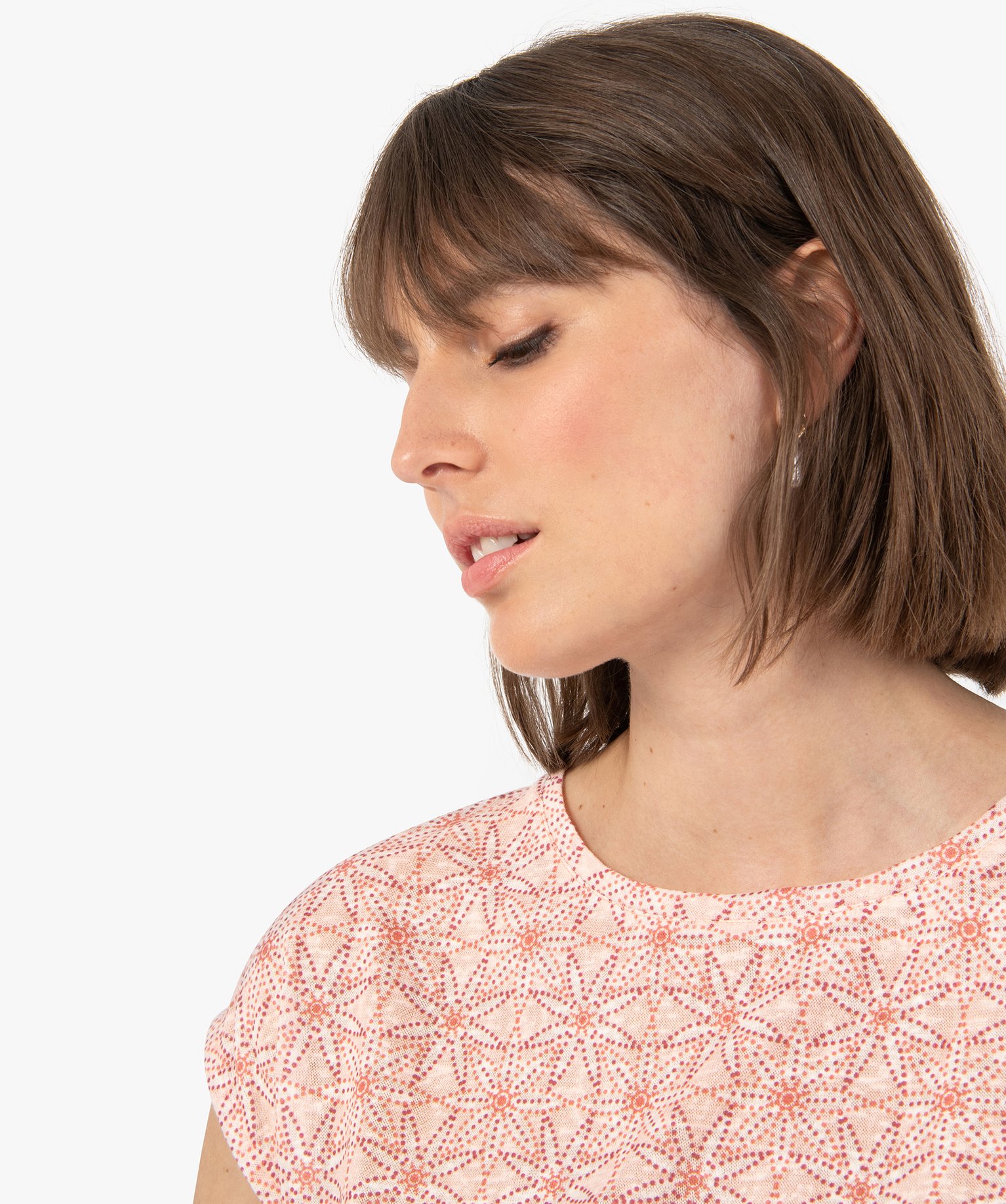 Tee-shirt femme à manches courtes imprimé en maille fine imprime | GEMO