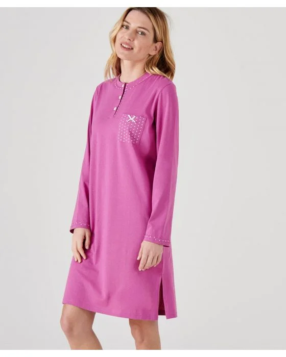 Chemise de nuit manches longues, maille jersey, 95 cm