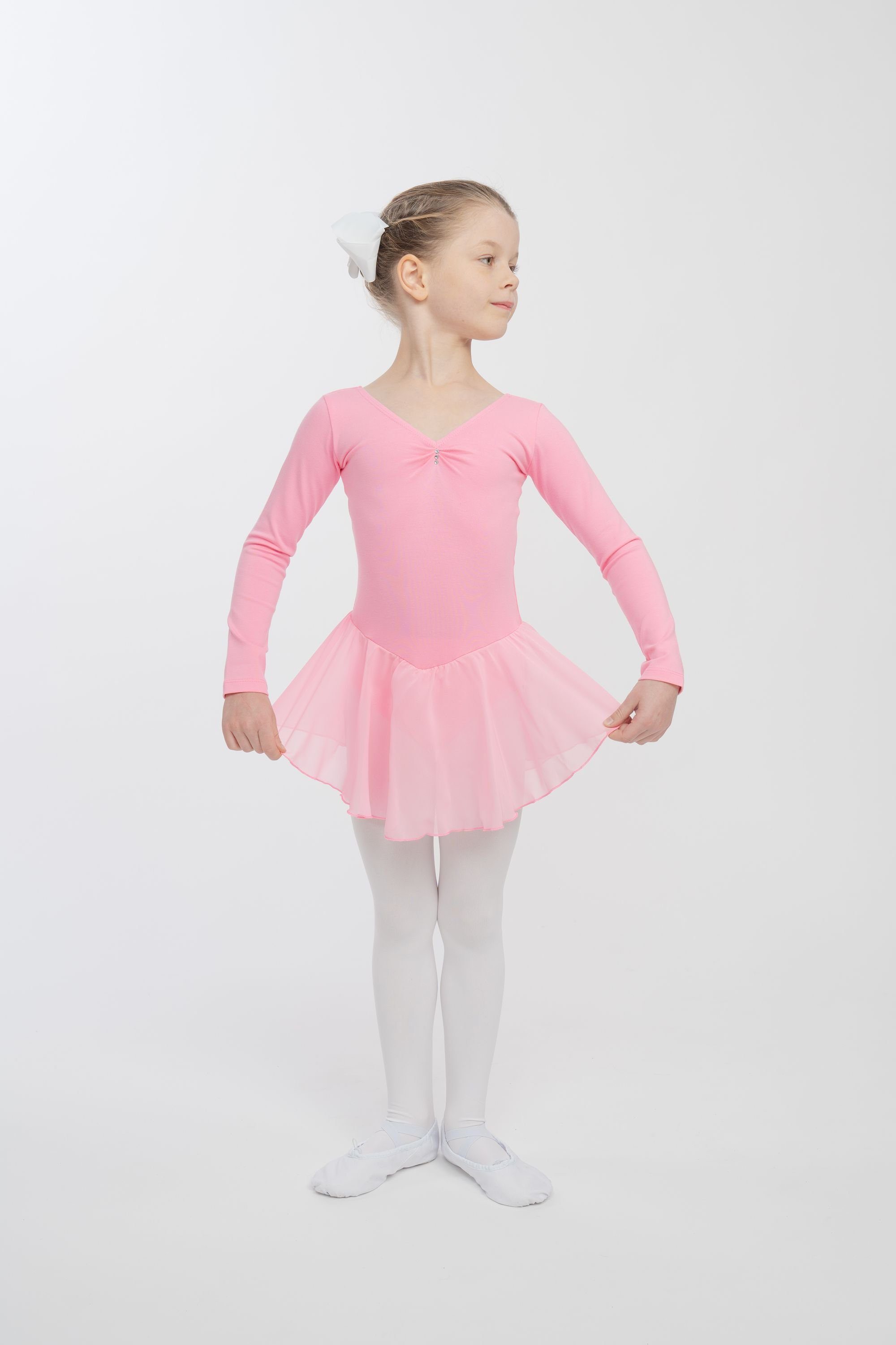 tanzmuster Chiffonkleid Ballettkleid Anna mit Glitzersteinen Mädchen Ballettbody mit Chiffon Röckchen