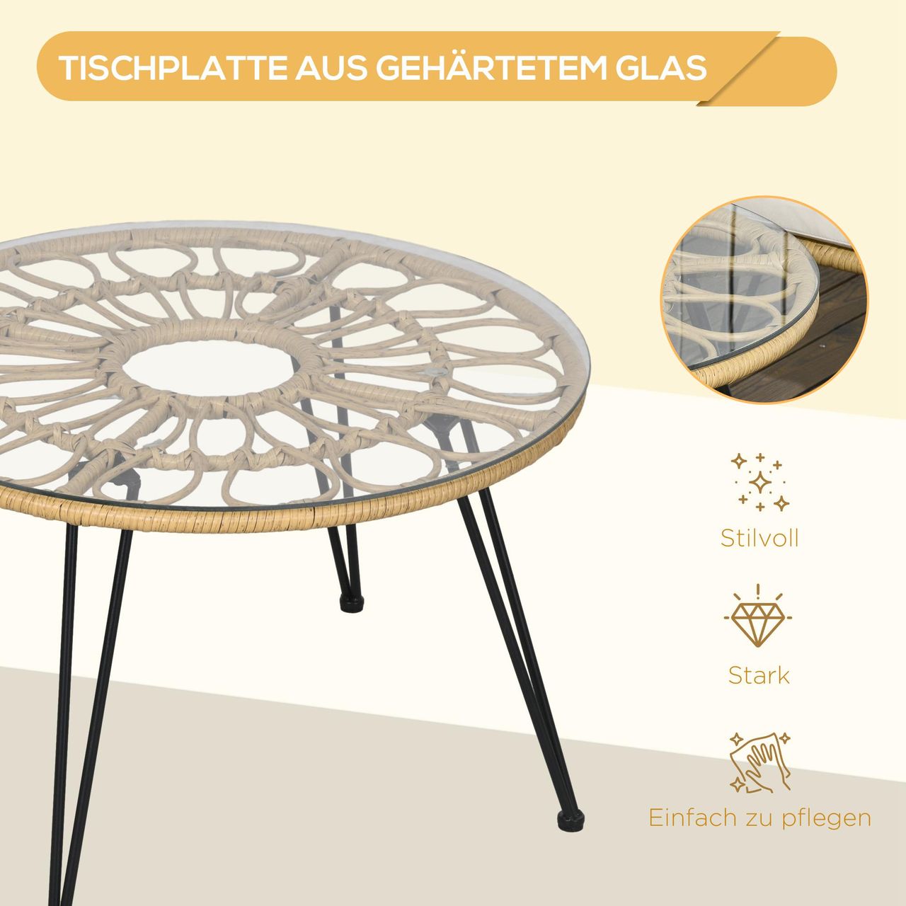 Outsunny Polyrattan Gartenmöbel-Set, Sitzgarnitur, 1 Esstisch & 4 Stühle, Beige
