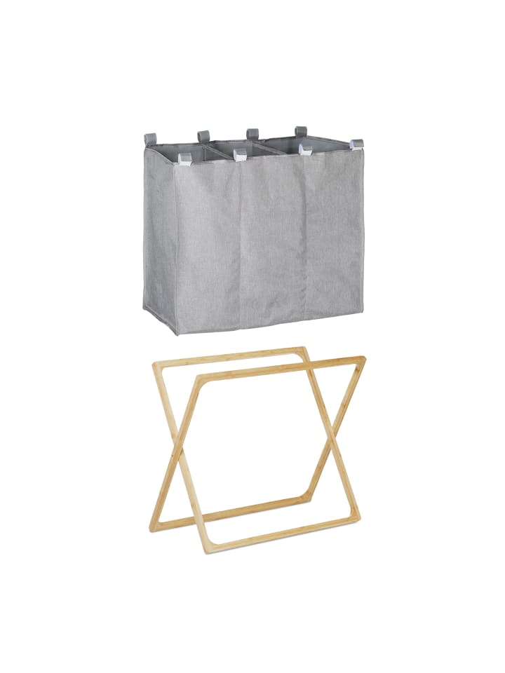 relaxdays Wäschesortierer in Grau/Natur - 3x 28 l günstig kaufen onesize