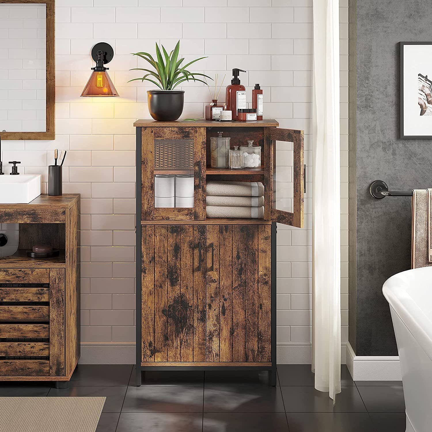 VASAGLE Highboard Kücheschrank, Höhe 108 cm, für Küche, Industriestil