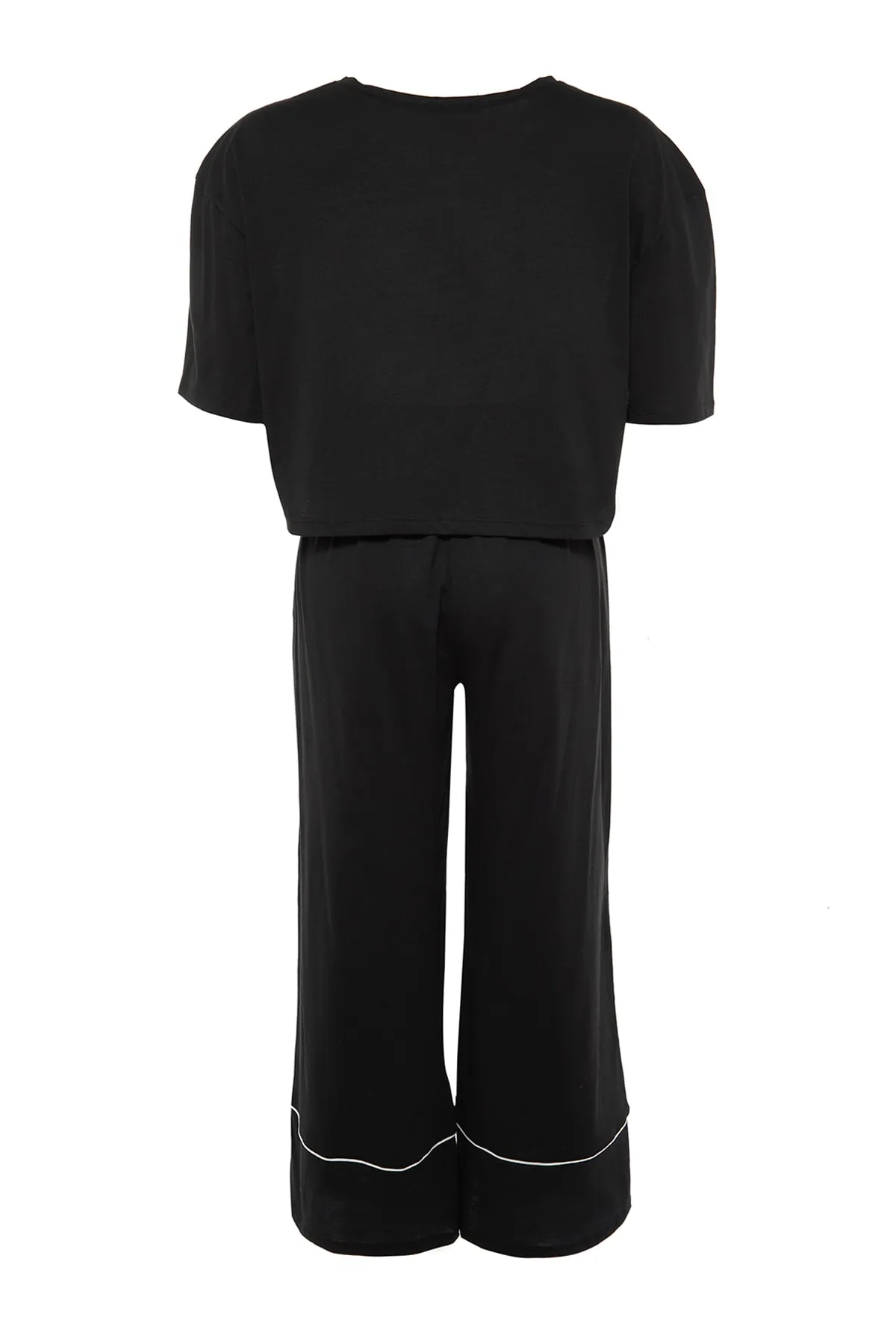 Trendyol Curve  Schwarzes, bedrucktes, kurz geschnittenes Jungen-Pyjama-Set mit weitem Bein