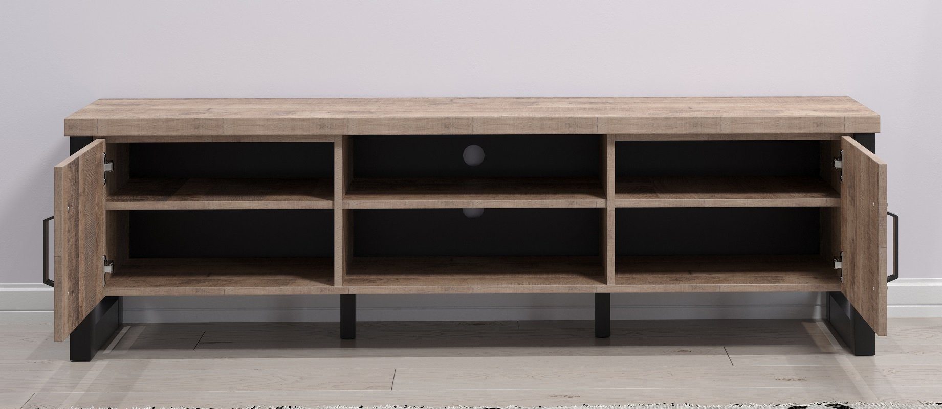 trendteam Wohnwand Wohnwand Anbauwand Emile, Eiche Tabak / Schwarz, 4-teilig, (4-St)