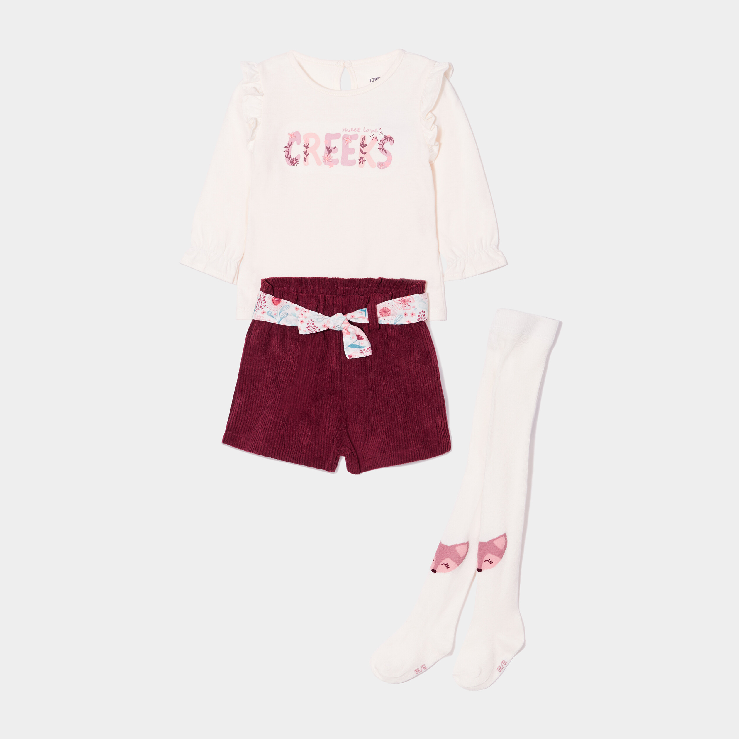 Ensemble 3 pièces Creeks creme bébé fille | La Halle