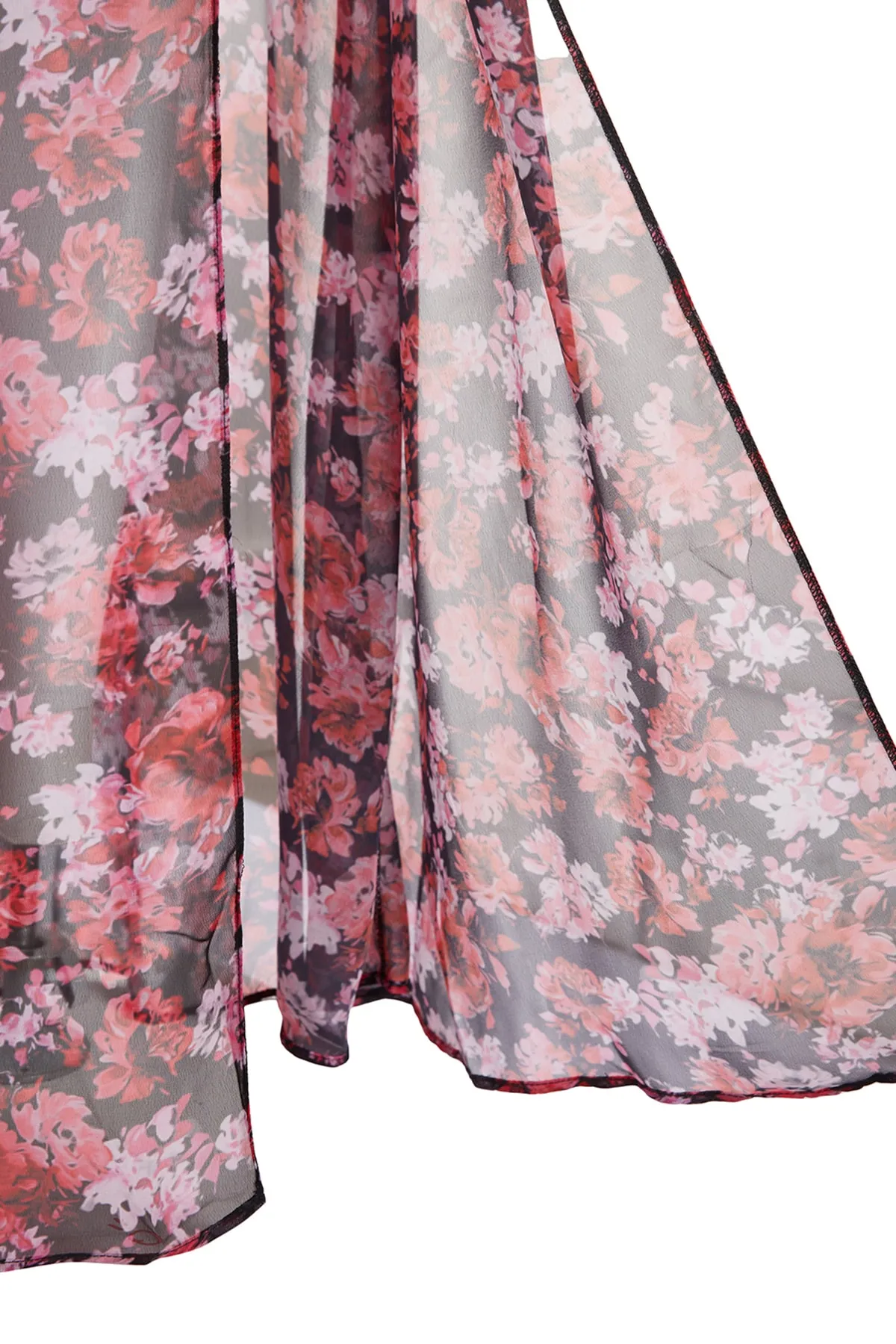 Trendyol Collection  Rotes A-Linien-gefüttertes Maxi-Webkleid mit Fensterausschnitt/Ausschnitt und detailliertem Blumendruck TWOSS20EL1270
