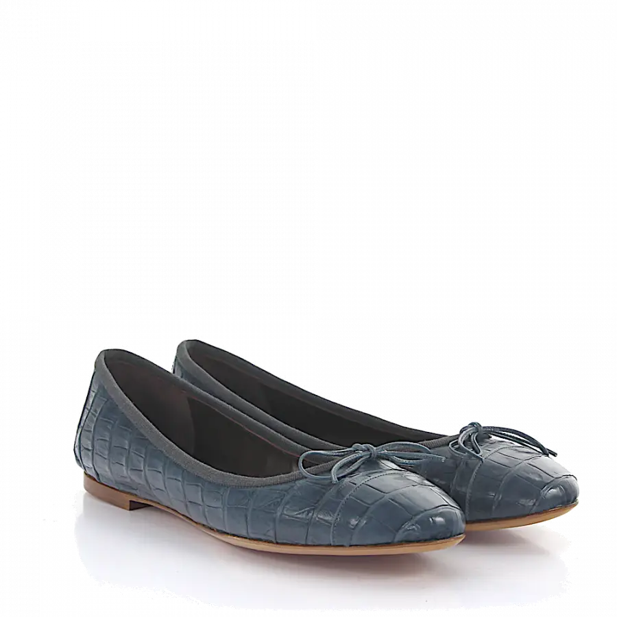 Unützer - Ballerinas Klassisch Alligatorleder Schleife blau - blau