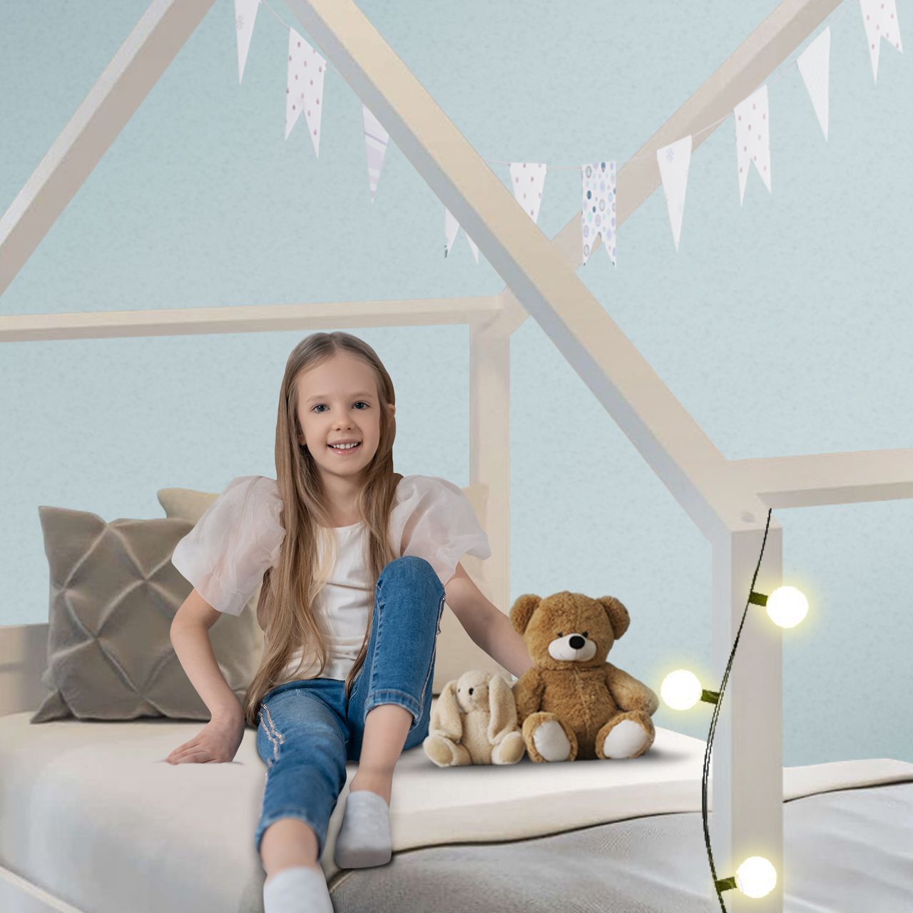 Coemo Juniorbett Sonja mit Dachgestell - ca. 90 x 200 cm, inkl. Lattenrost