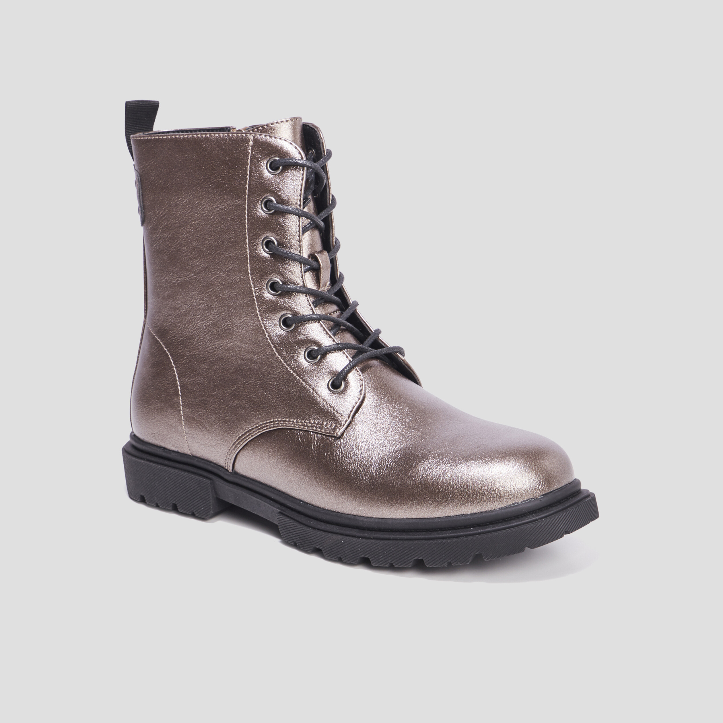 Bottines zippées à lacets gris argent femme | La Halle