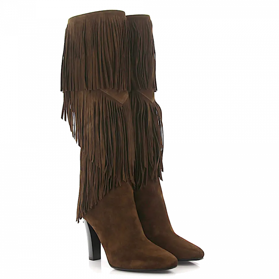 Saint Laurent - Stiefel LILY 95 Veloursleder Fransen braun - braun