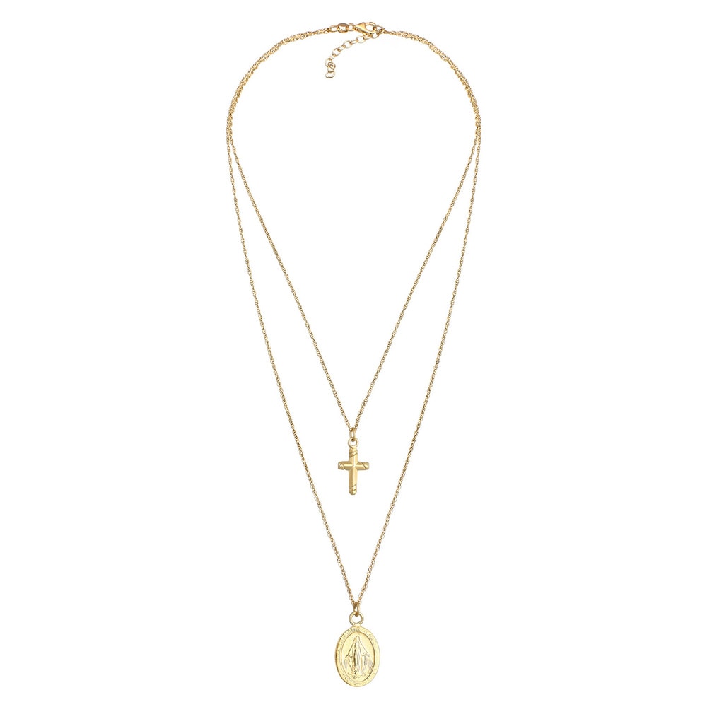 Elli Elli Collier Croix et Image de la Vierge Maire Double Rangée Collier Femme - (925 collier