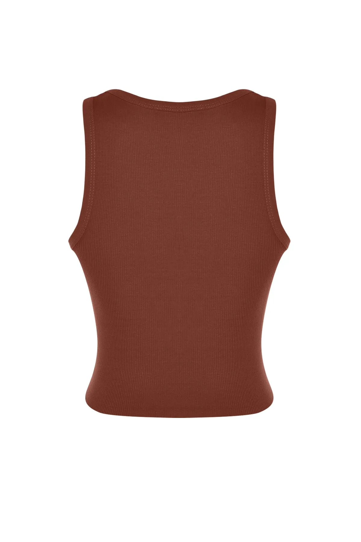 Trendyol Collection  Braunes tailliertes/tailliertes Unterhemd aus gerippter Baumwolle mit kurzem Poolkragen und flexiblem Strick TWOSS23AL00052