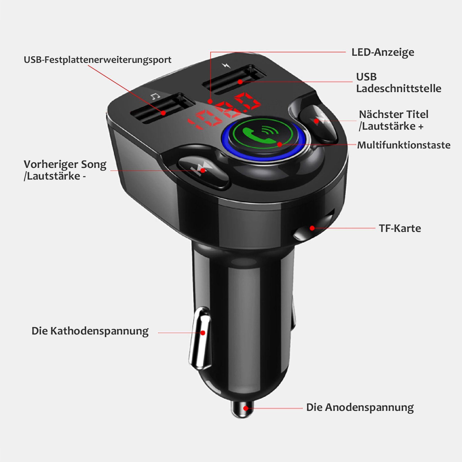 LifeImpree Auto-Adapter, Auto MP3 Player, USB Ladegerät, Kabellose Ladegeräte, FM transmitter