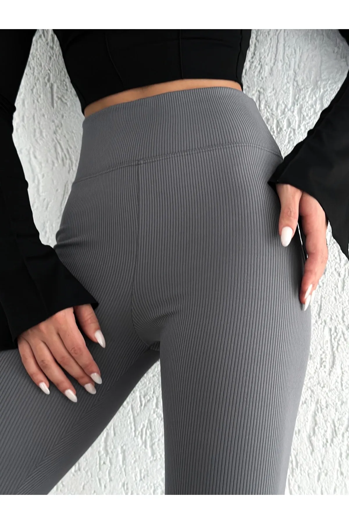 BEJNA  Graue Damen-Fleece-Innenseite, gerippte Strumpfhose mit hoher Taille