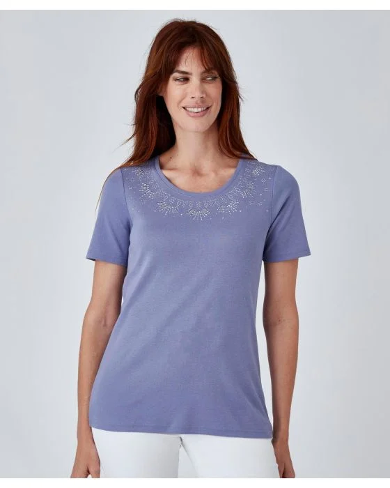 Tee-shirt col rond strassé