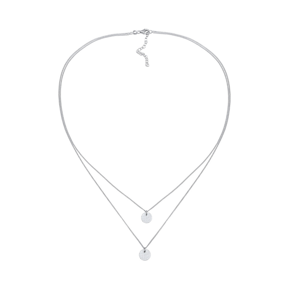 Elli Elli Collier Femmes Pendentif Plaque Ronde Layer Brossé en Argent massif 925 collier