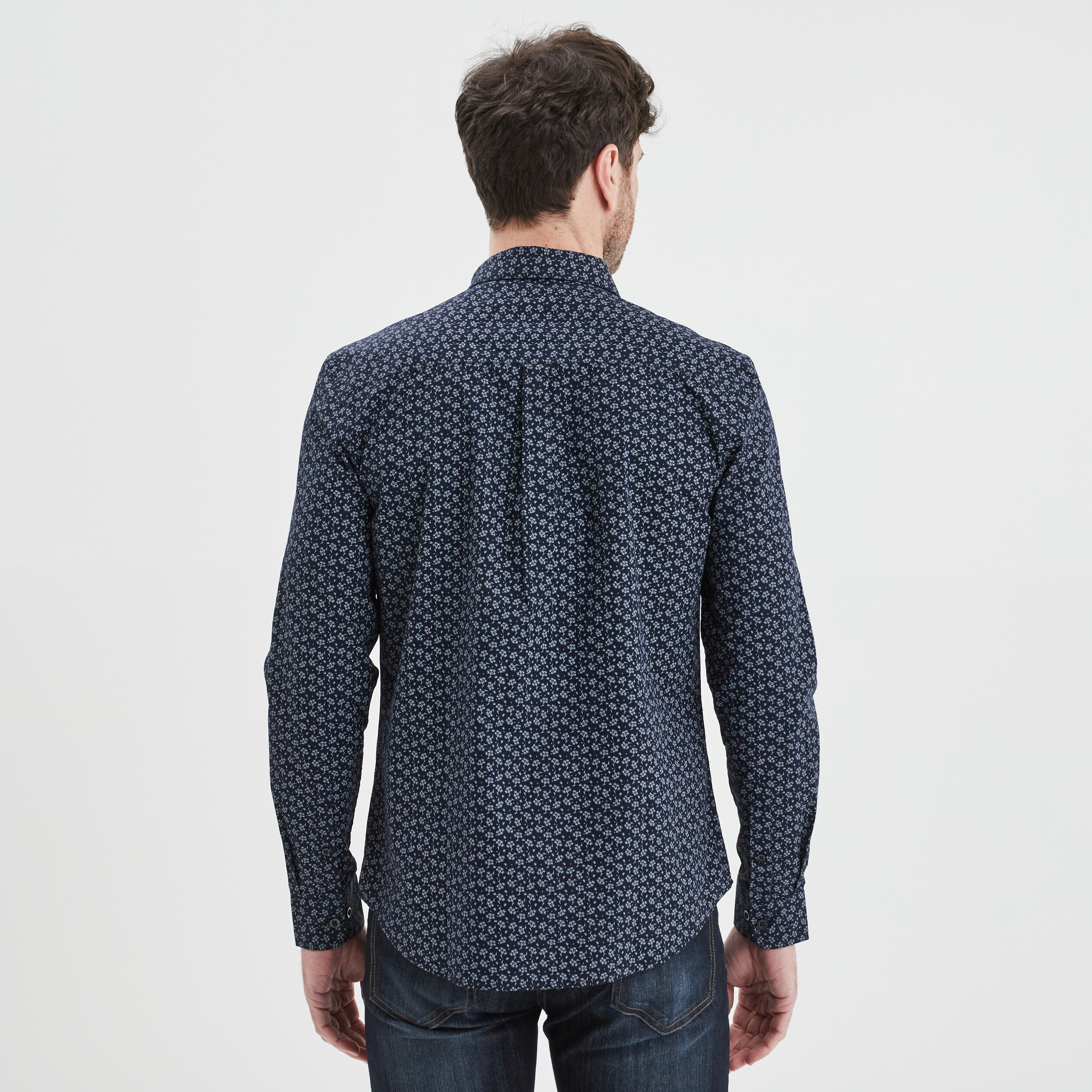 Chemise droite manches longues bleu marine homme | La Halle