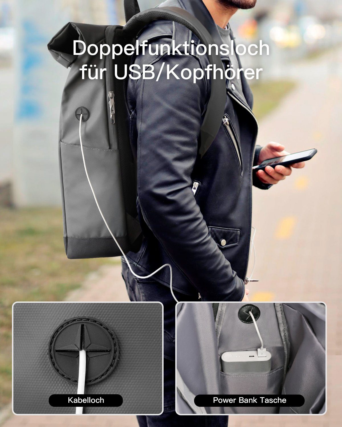 Inateck Laptoprucksack RollTop Rucksack Herren Damen Schulrucksack 25L-30L