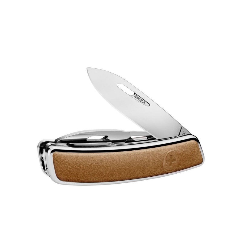 Schweizer Messer Swiza D03 Lux Leder Braun, mit 11 Funktionen Mehrfarbig, Made in Swiss.
