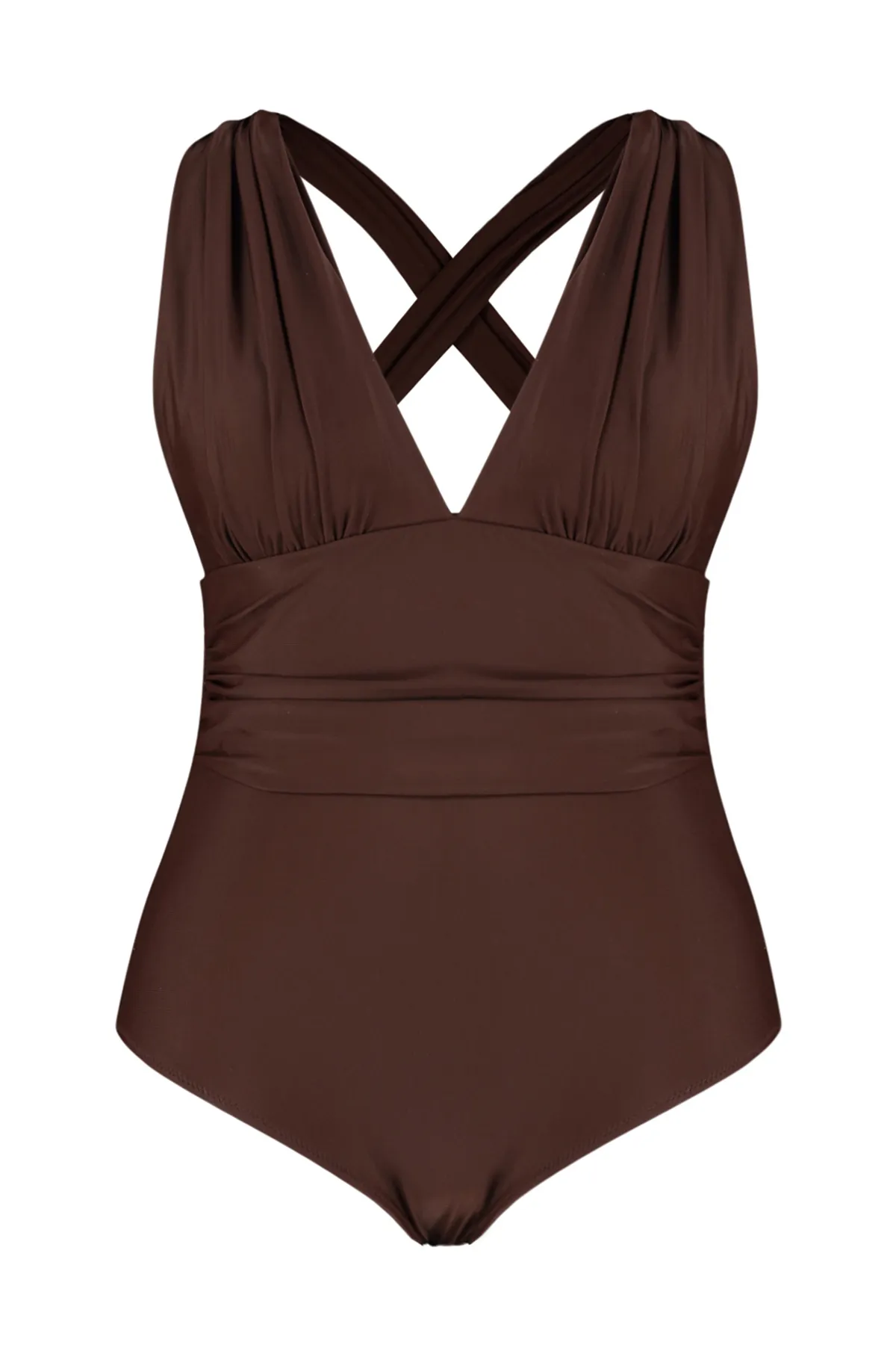 Trendyol Curve  Brauner Cross-Recovery-Badeanzug mit tiefem V-Rücken TBBSS23AM00000