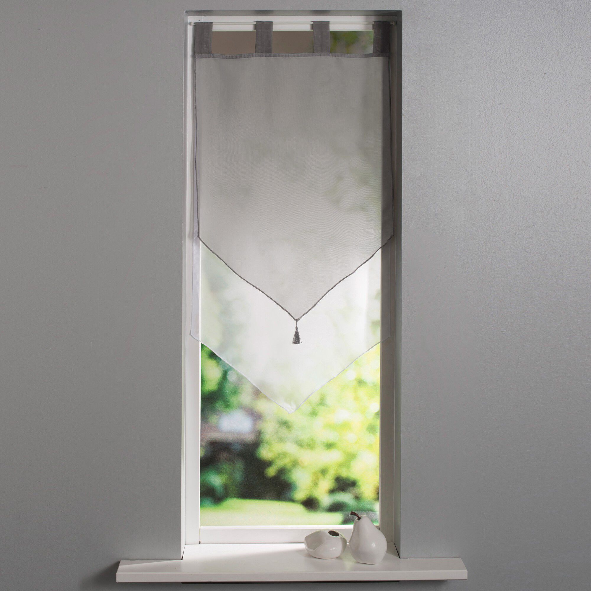 Vitrage voile double uni forme pointe finition pattes