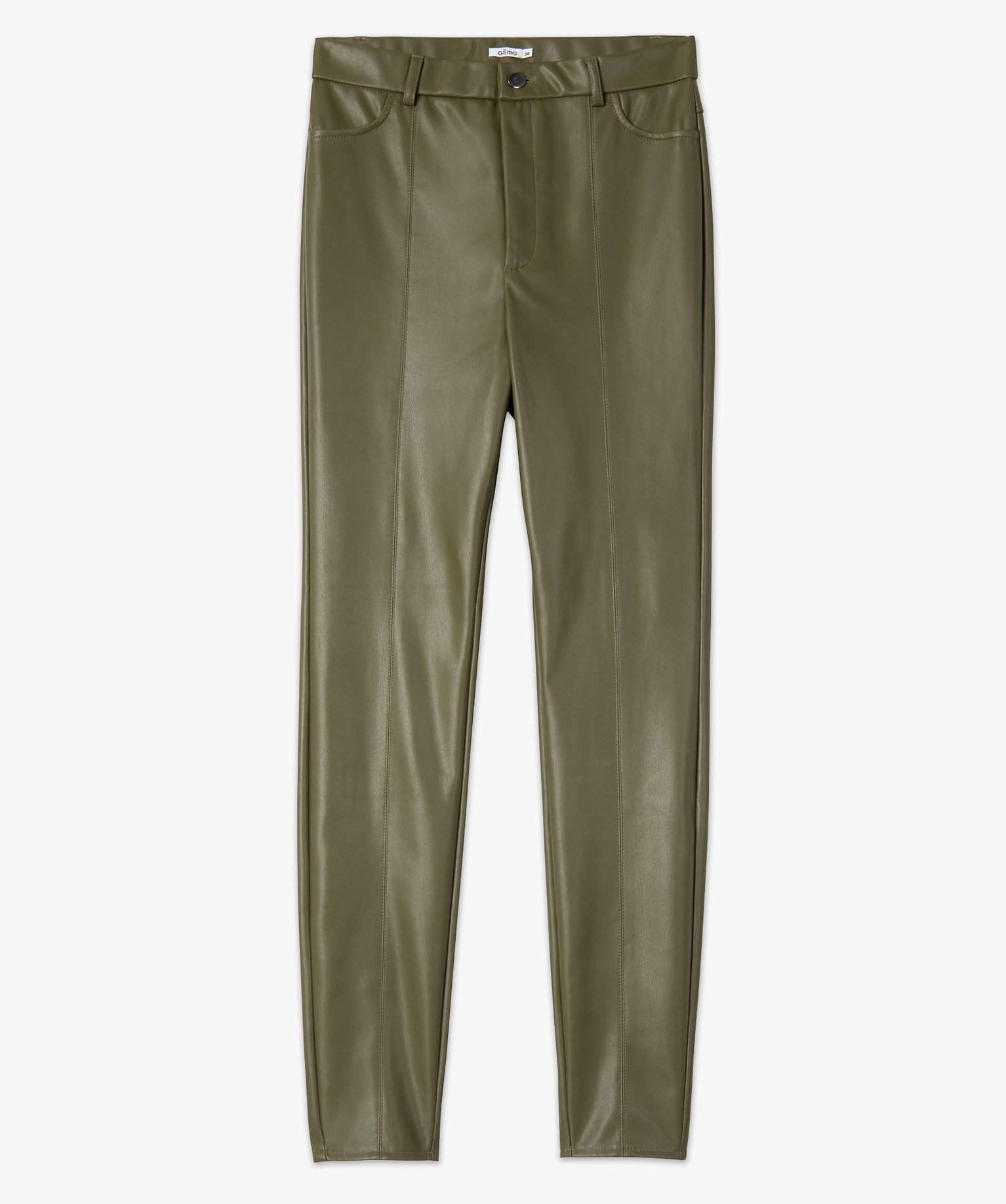 Pantalon femme taille haute en synthétique esprit rock kaki | GEMO