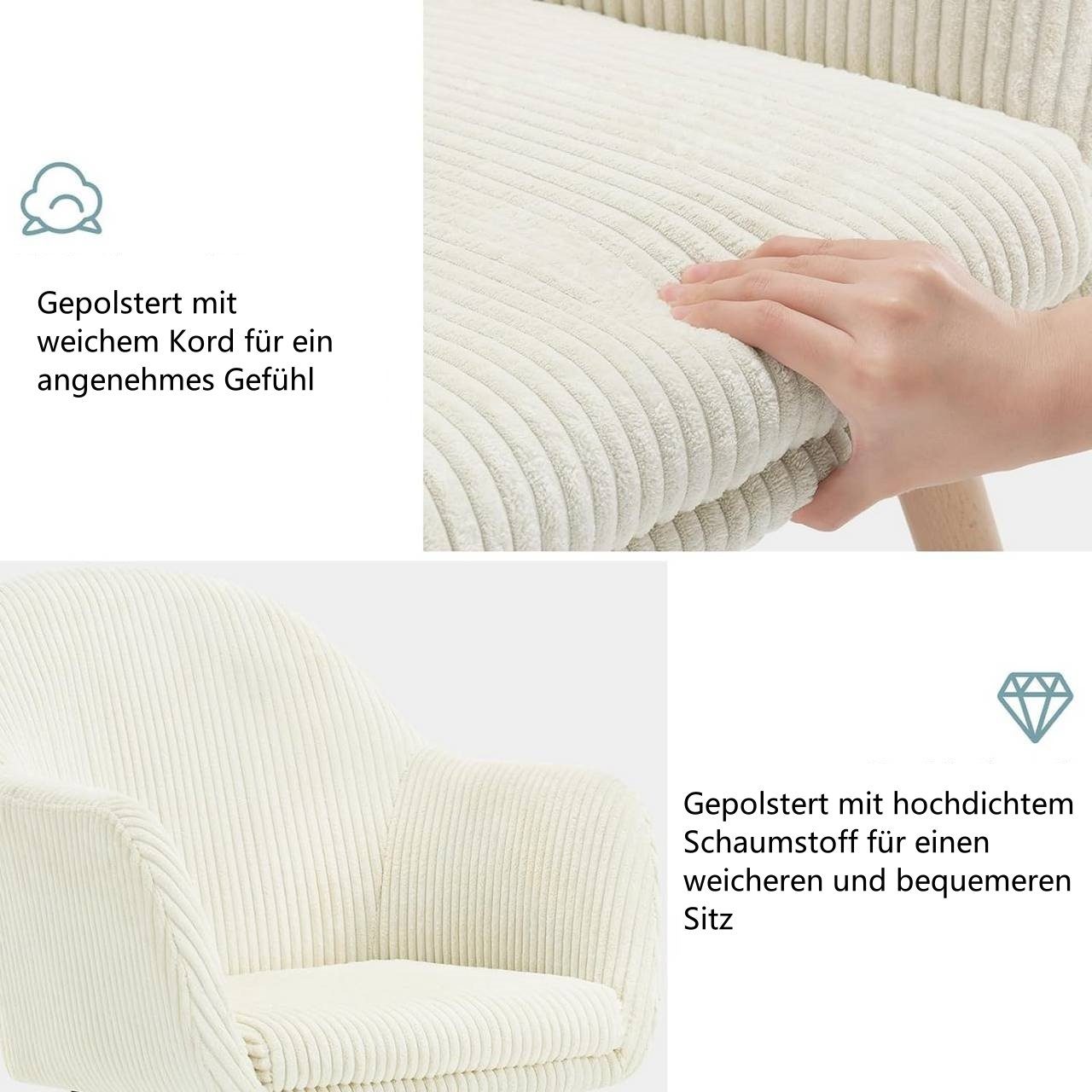 Woltu 4-Fußstuhl (4 St), Esszimmerstuhl, mit Armlehnen, aus Cord