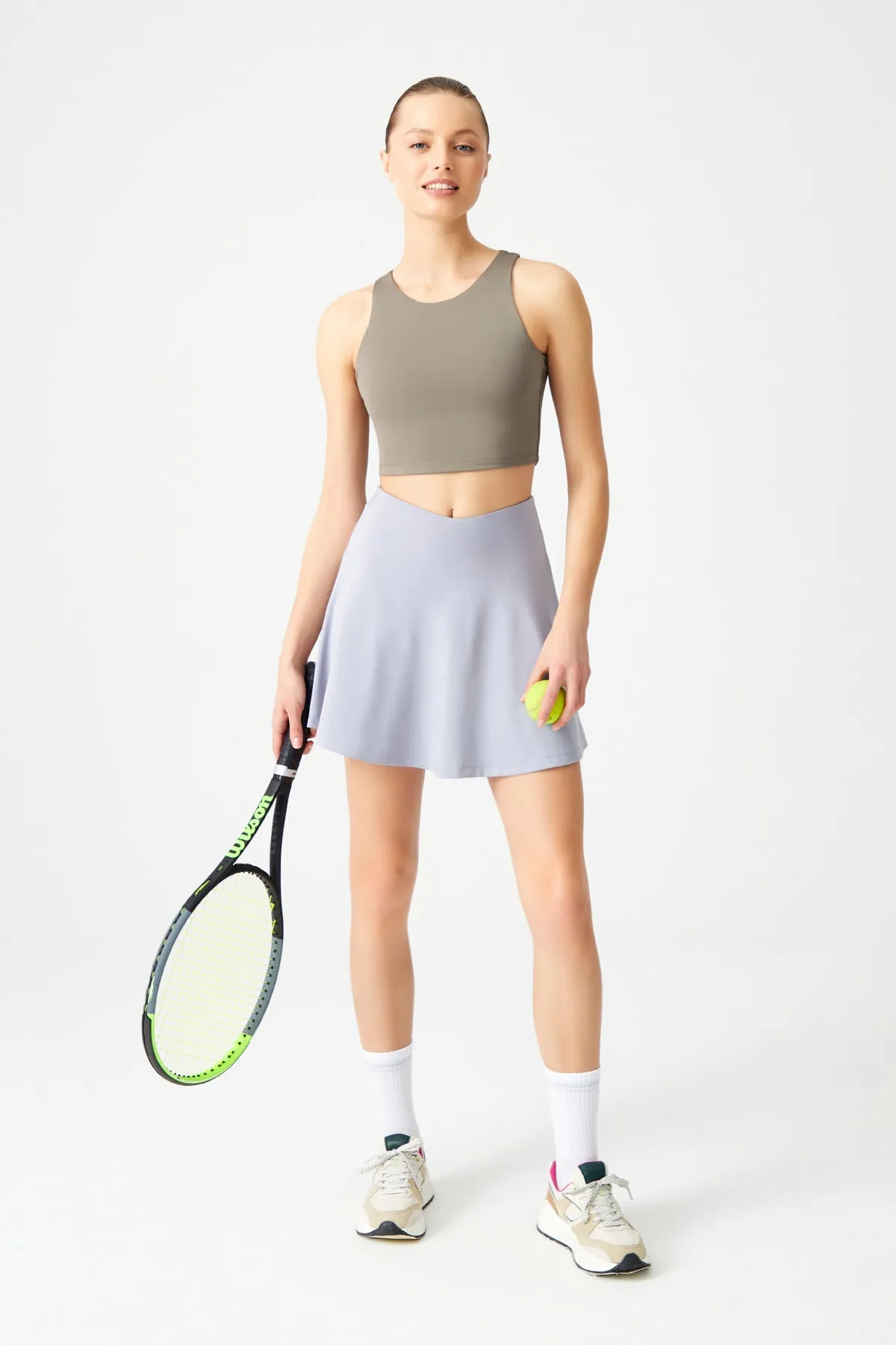 LOS OJOS  Grauer 2-lagiger Falten-Tennisrock – Sportrock Tennisrock2