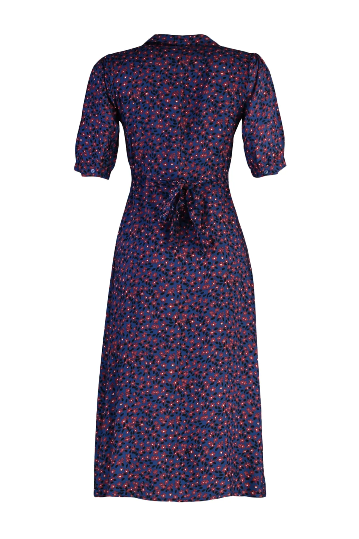 Trendyol Collection  Indigofarbenes, gewebtes Midi-Hemdkleid aus Viskose mit Blumenmuster und Gürtel TWOSS20EL1559