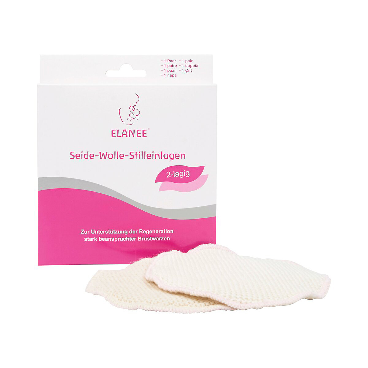 2er-Pack Stilleinlagen aus Merinowolle und Naturseide, 2-lagig, waschbar